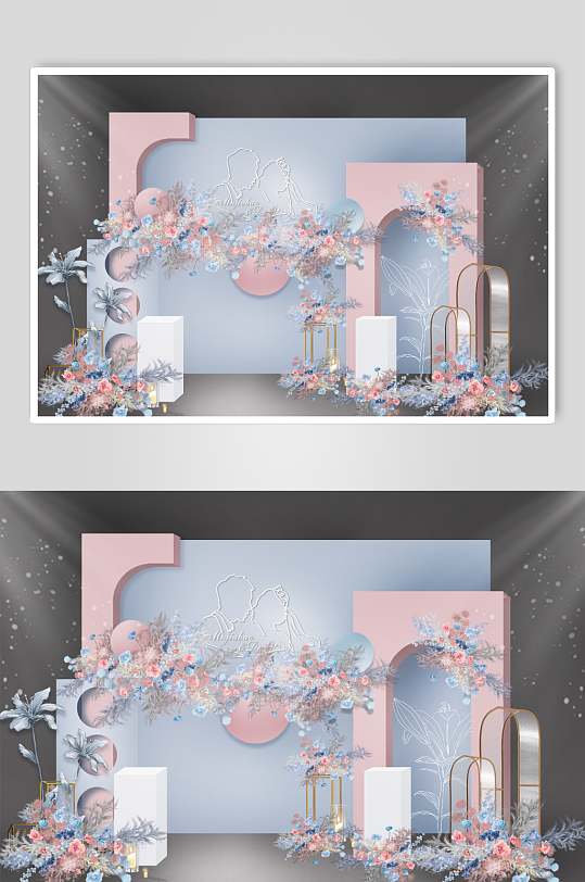 粉蓝小清新婚礼粉嫩合影效果图-众图网