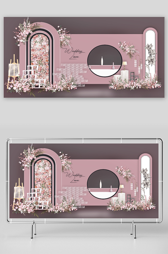 粉黑轻奢婚礼合影区甜品区-众图网