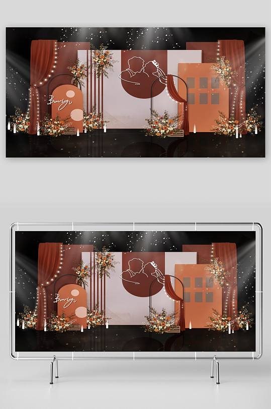 焦糖色婚礼合影迎宾-众图网