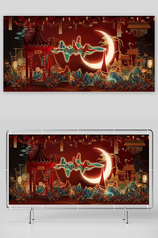 中式红色婚礼层次合影区-众图网