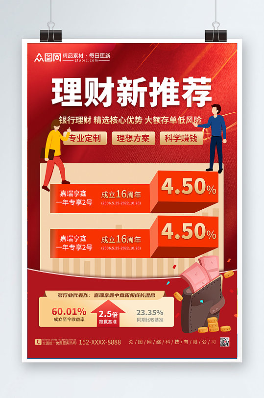 红色银行存款理财产品利率宣传海报