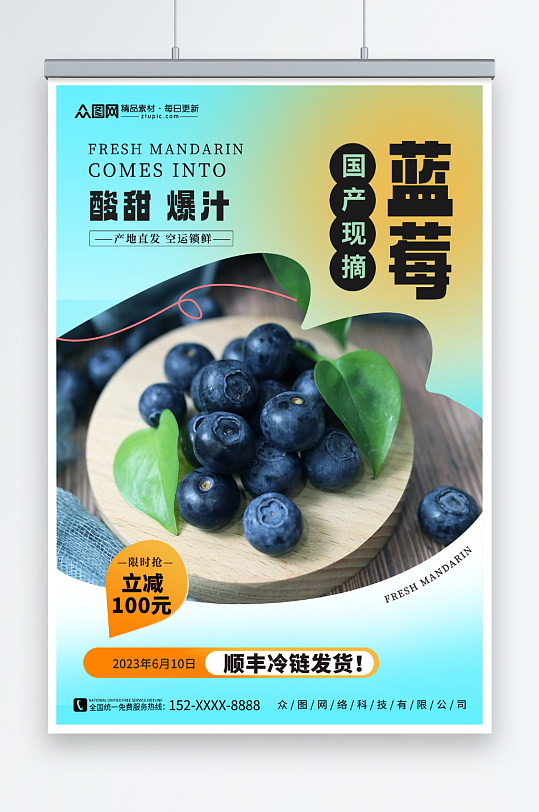 酸甜蓝莓水果店图片海报