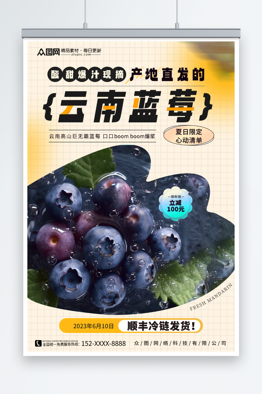 云南蓝莓水果店图片海报素材