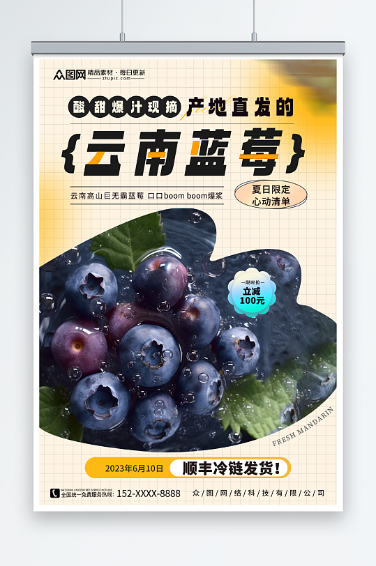 云南蓝莓水果店图片海报