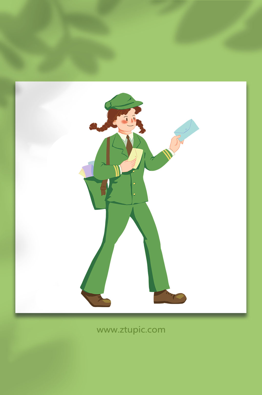 卡通女孩邮差邮递员插画设计免扣元素素材