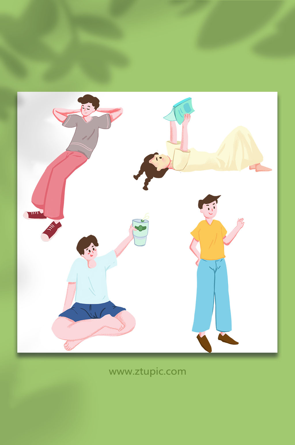卡通扁平风露营卡通人物插画设计免扣元素素材