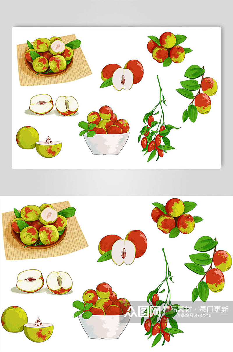 红色冬枣写实冬季水果元素免扣插画素材
