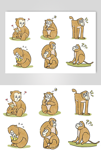 卡通可爱简约猴子动物元素插画