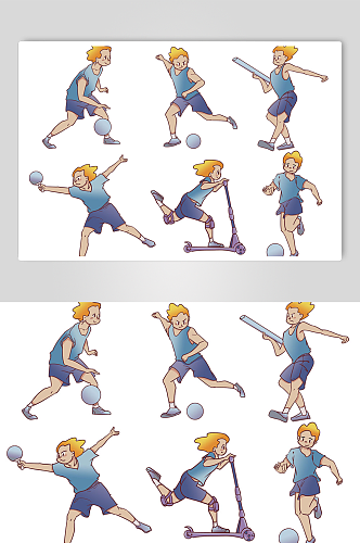 卡通儿童打球踢球运动人物元素插画