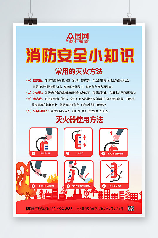 消防灭火器使用步骤方法海报