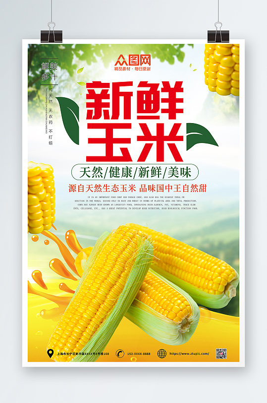 简约新鲜玉米促销海报