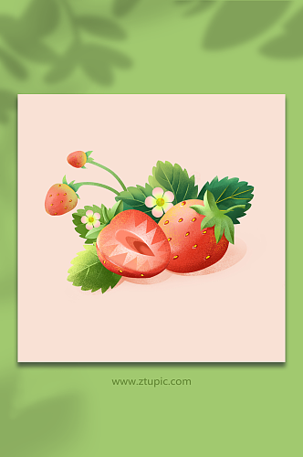 香甜好吃的春天草莓水果元素插画