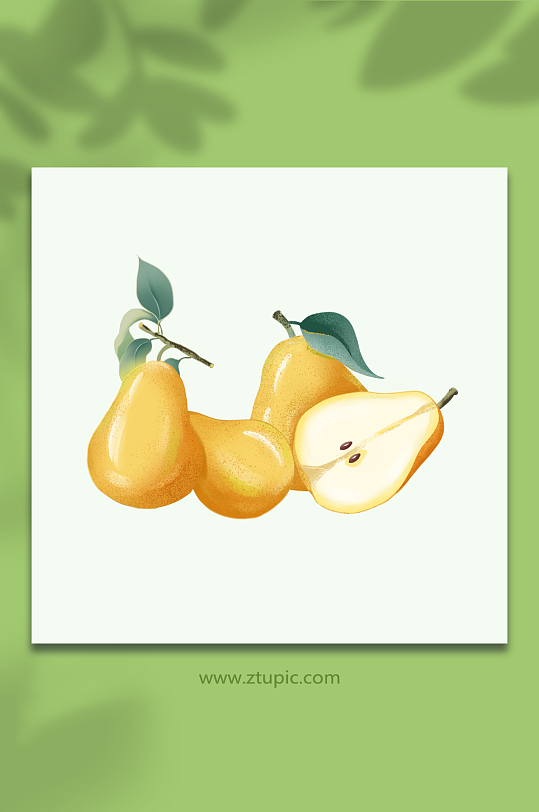 黄色秋天的梨子水果元素插画