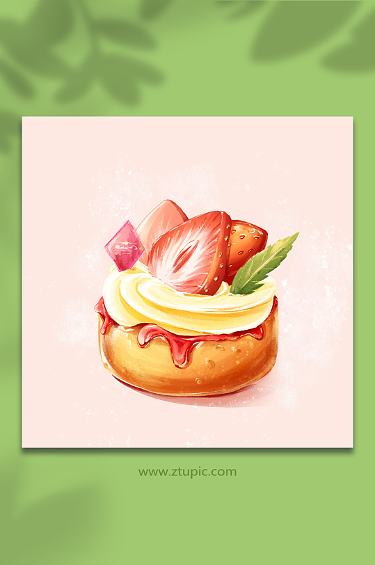 草莓香甜奶油果酱肌理质感水果蛋糕甜品插画