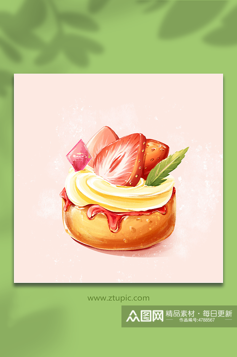 草莓香甜奶油果酱肌理质感水果蛋糕甜品插画素材