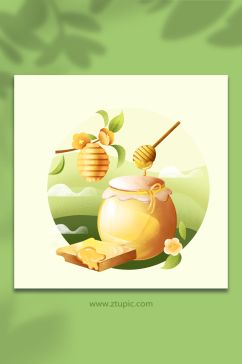 蜜罐面包自然蜂蜜元素插画
