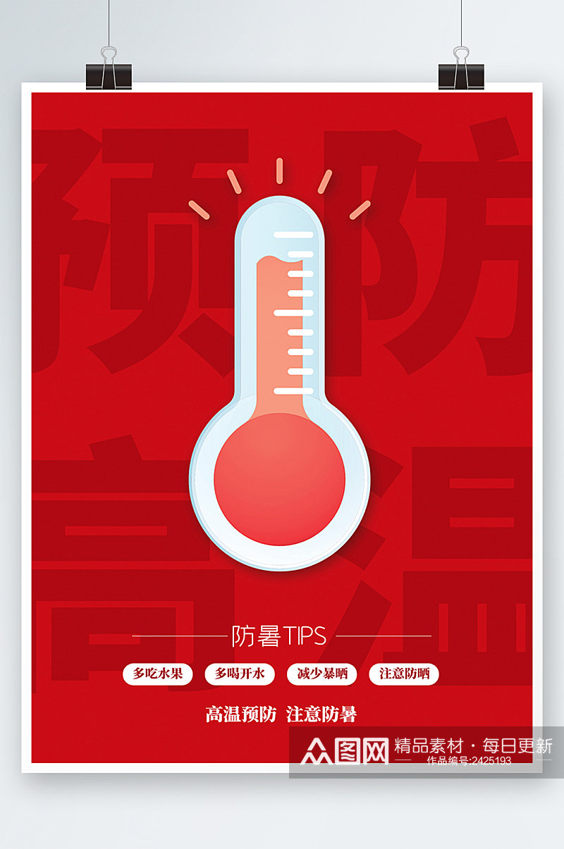 红色简约高温预警海报素材