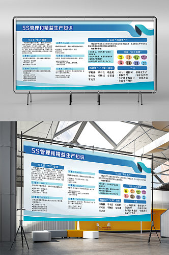 蓝色简约时尚大气企业精益生产展板