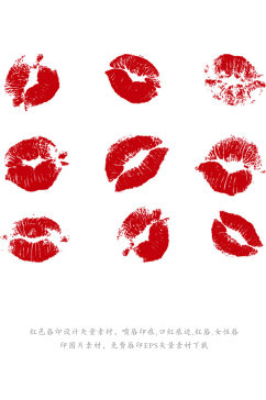 红色唇印设计矢量素材口红女性素材