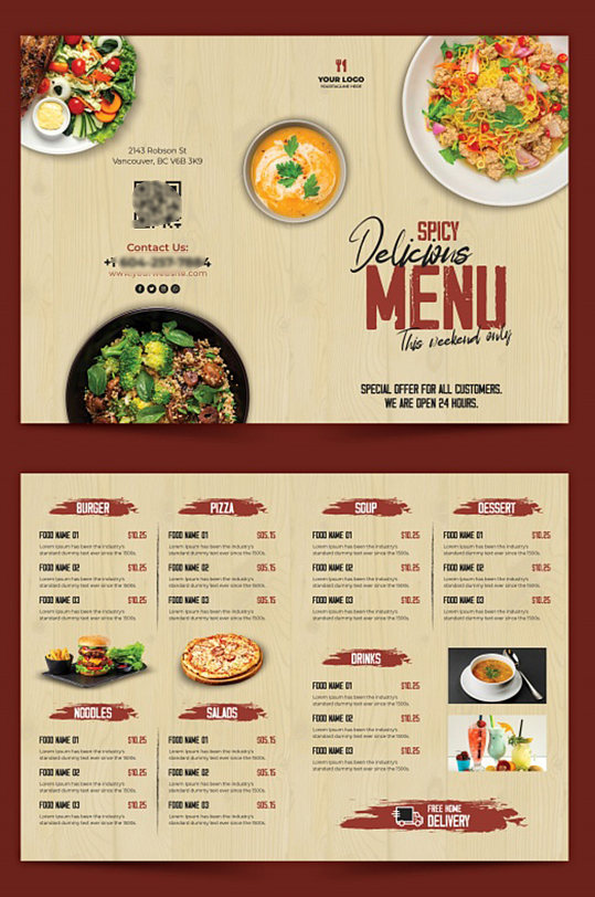 西餐餐厅折页菜单意大利面饮料