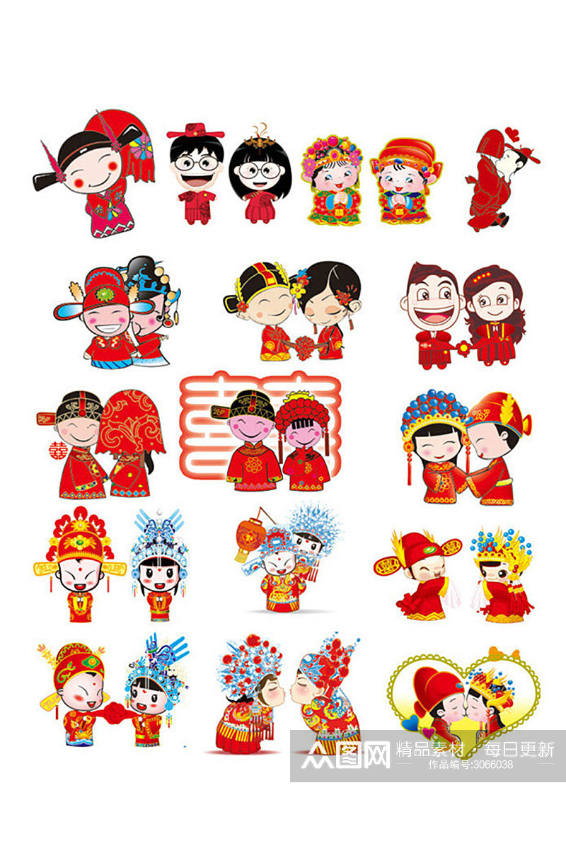 中式婚礼卡通娃娃素材