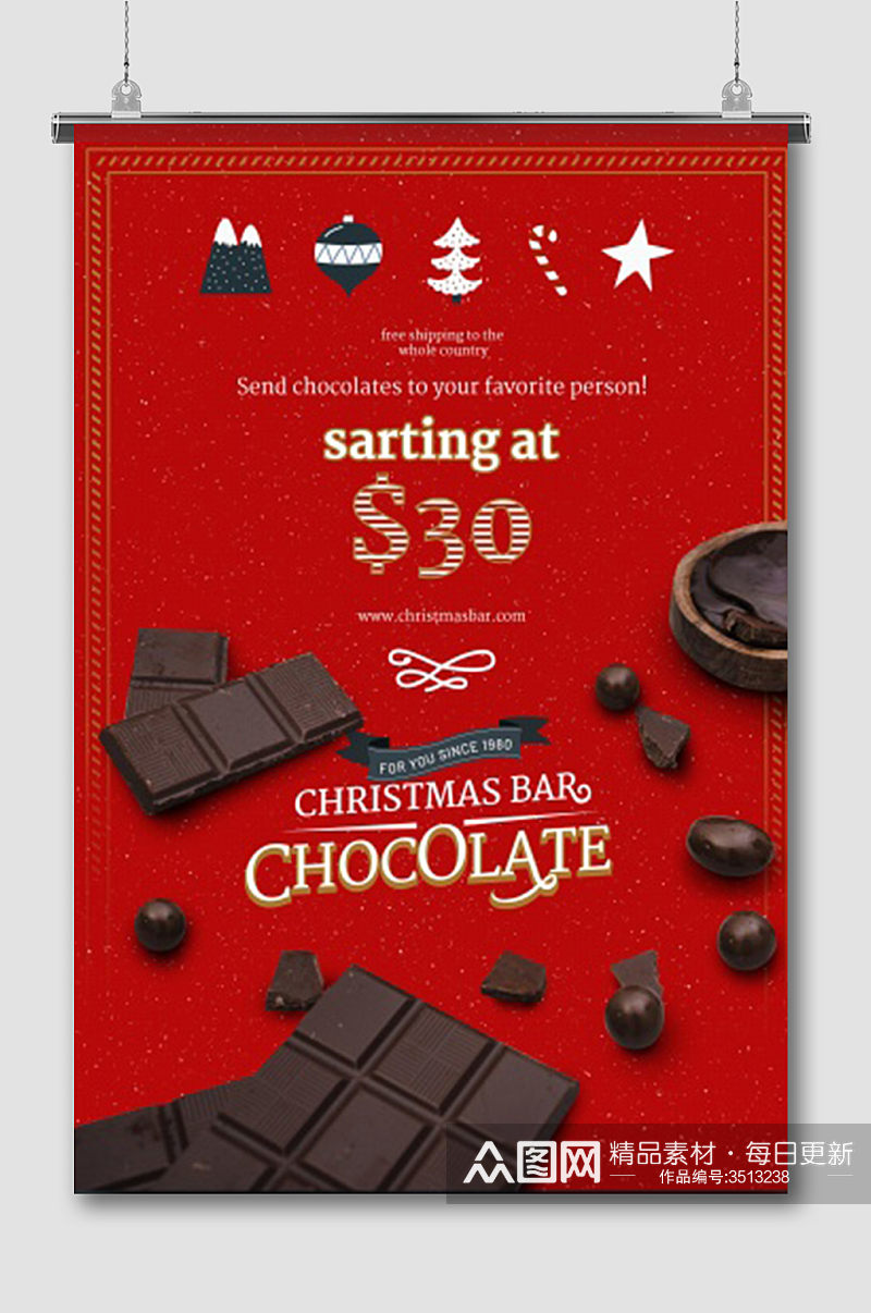 圣诞节巧克力宣传海报红色背景素材