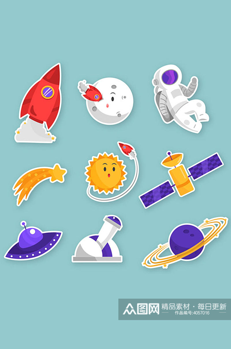 卡通宇宙飞船彩色太空宇航员火箭科技背景素材