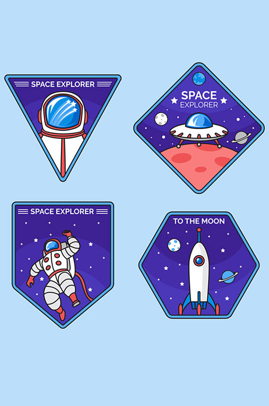 卡通宇宙飞船彩色太空宇航员火箭科技背景