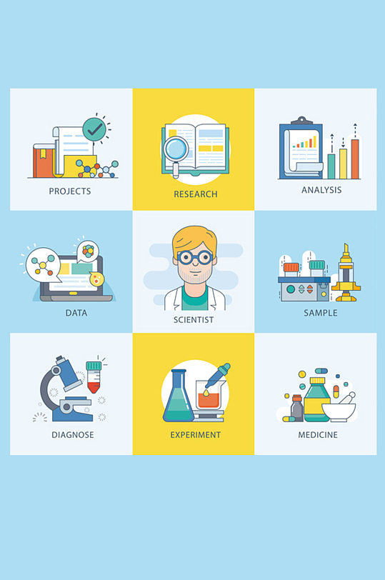 卡通医生素材试管化学实验分析实验室生物