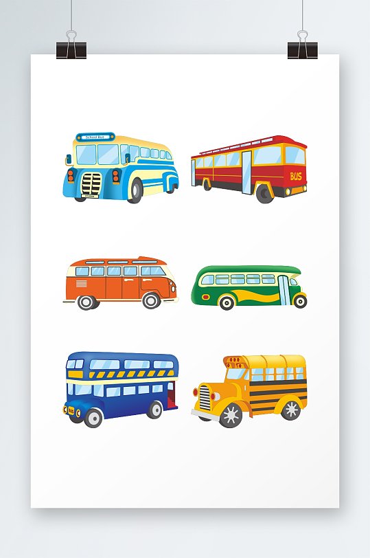 手绘复古公交车巴士交通工具元素插画