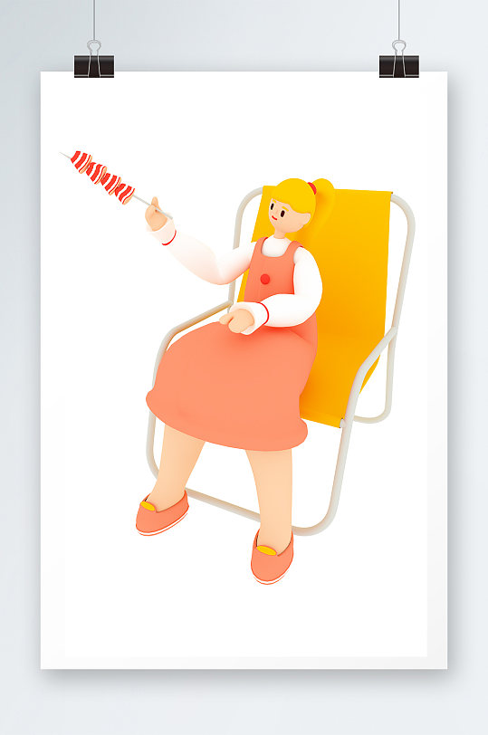 可爱少女人物3D露营模型-众图网