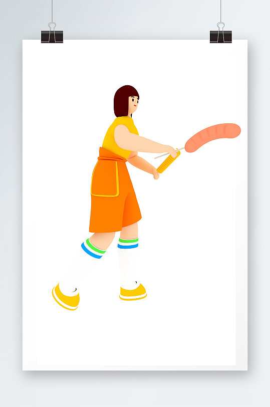 活力少女人物3D露营模型-众图网