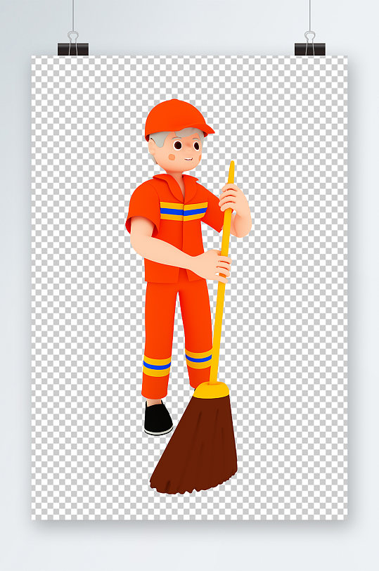 环卫工人清洁工人扫地扫帚C4D3D模型