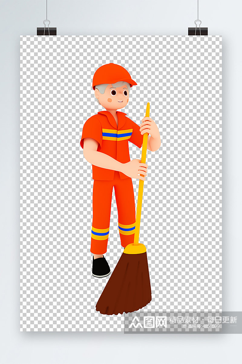 环卫工人清洁工人扫地扫帚C4D3D模型素材