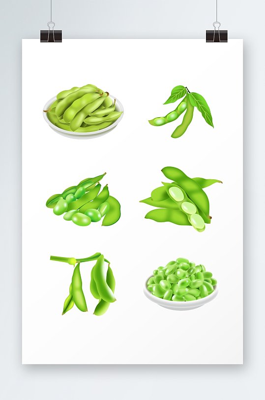 矢量手绘绿色健康毛豆蔬菜元素插画
