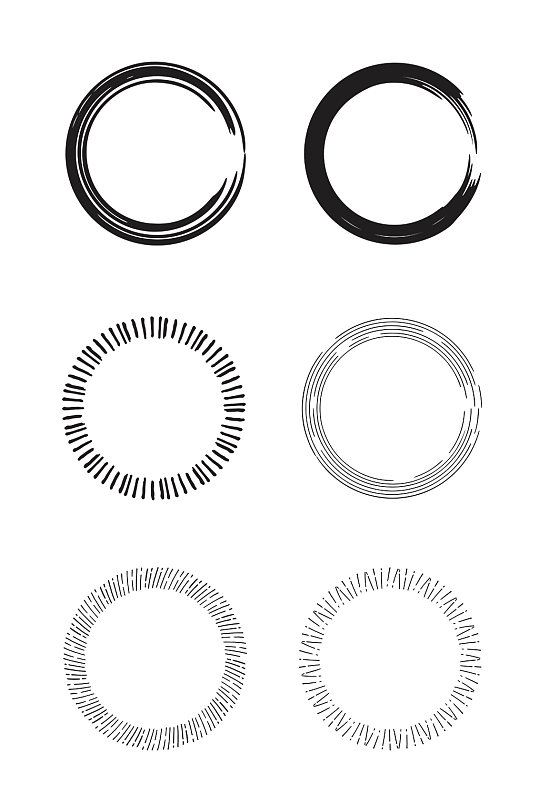 简约黑色手绘线描圆形边框元素