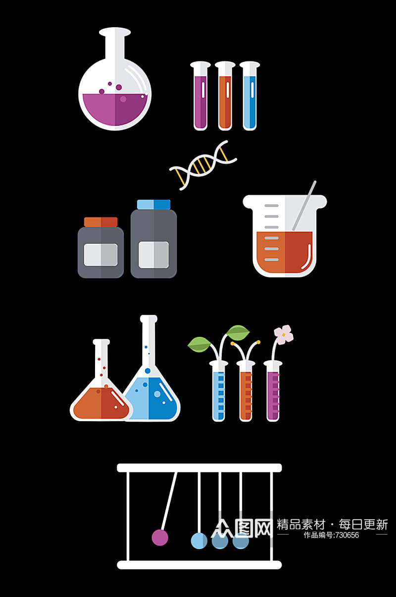 卡通简约扁平化学试管学习教育元素 化学元素素材