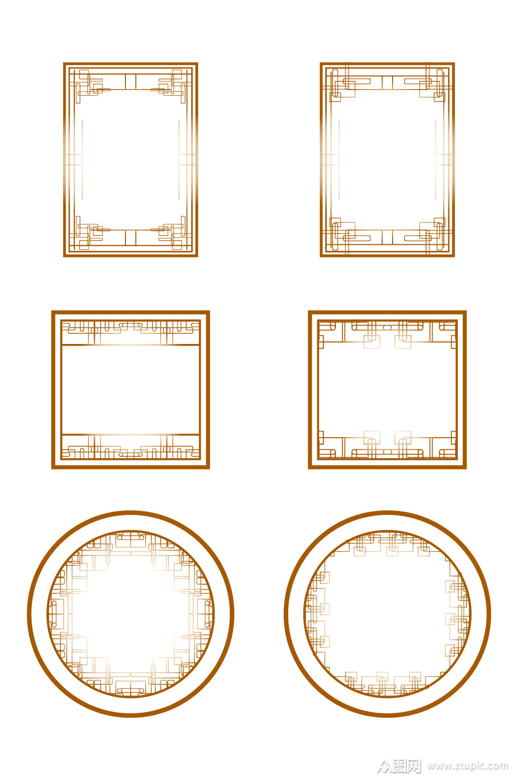金色新中式对称边框免抠元素素材