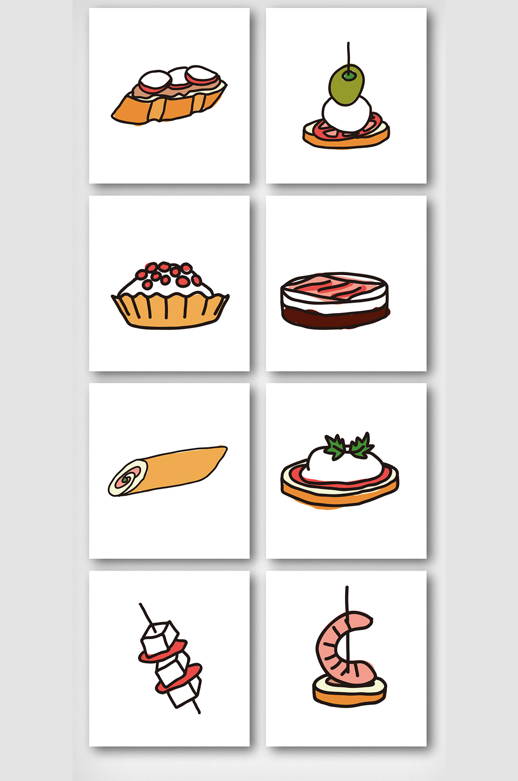 卡通美食手绘线描风元素素材