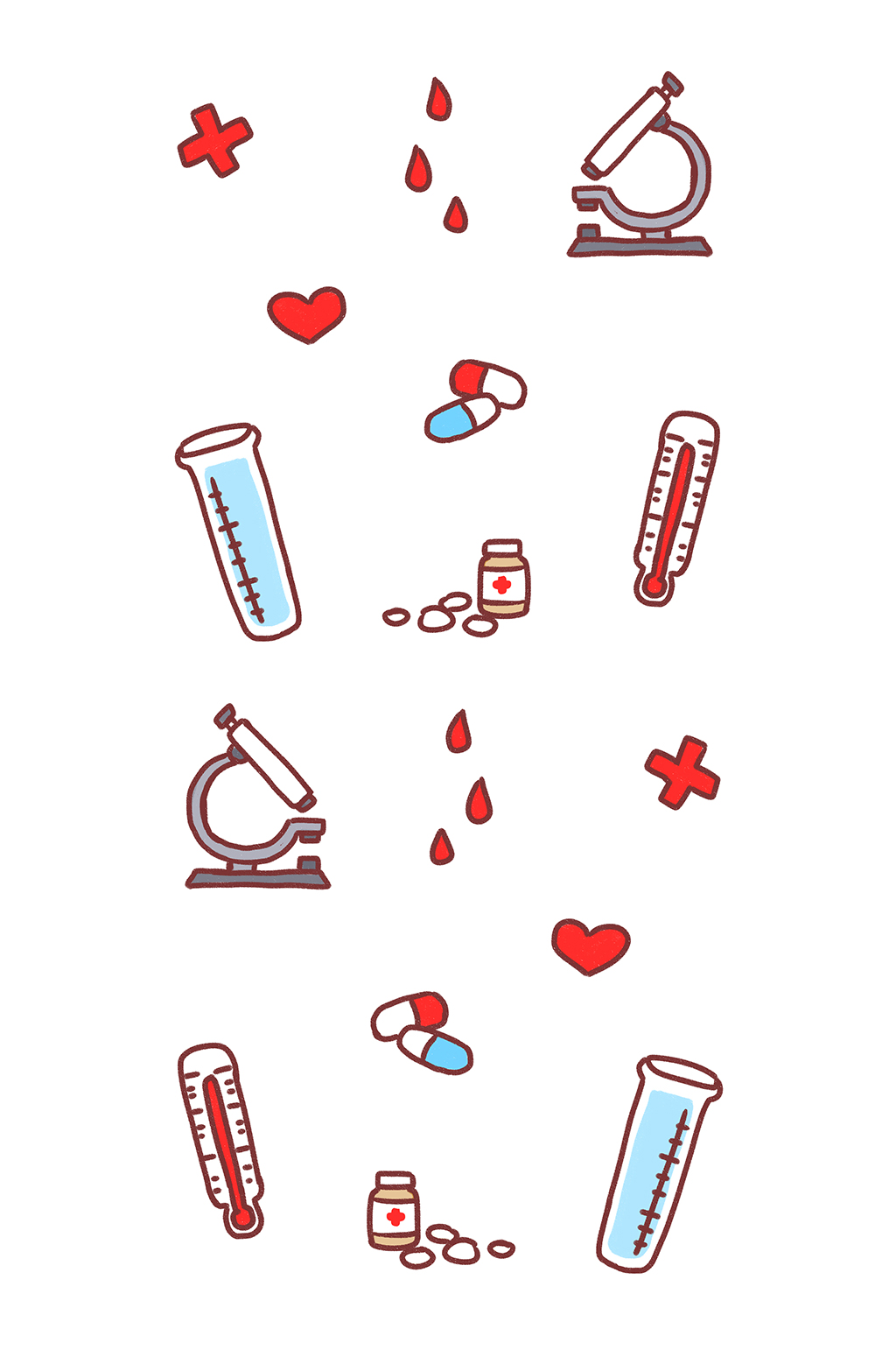 手绘医疗器械药片血滴插画元素素材