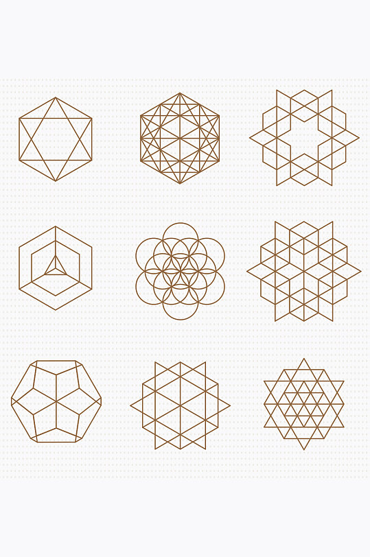 棕色线条几何图案矢量素材标签