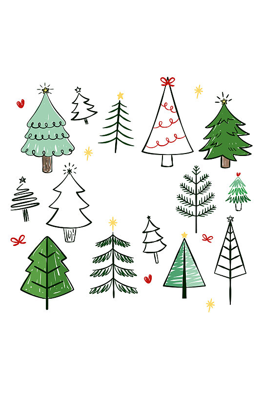 手绘线条圣诞树免抠psd透明素材