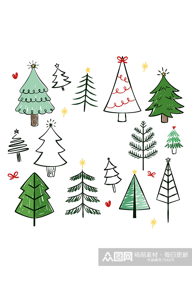 手绘线条圣诞树免抠psd透明素材素材