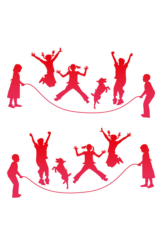 跳绳的孩子剪影动漫人物-众图网