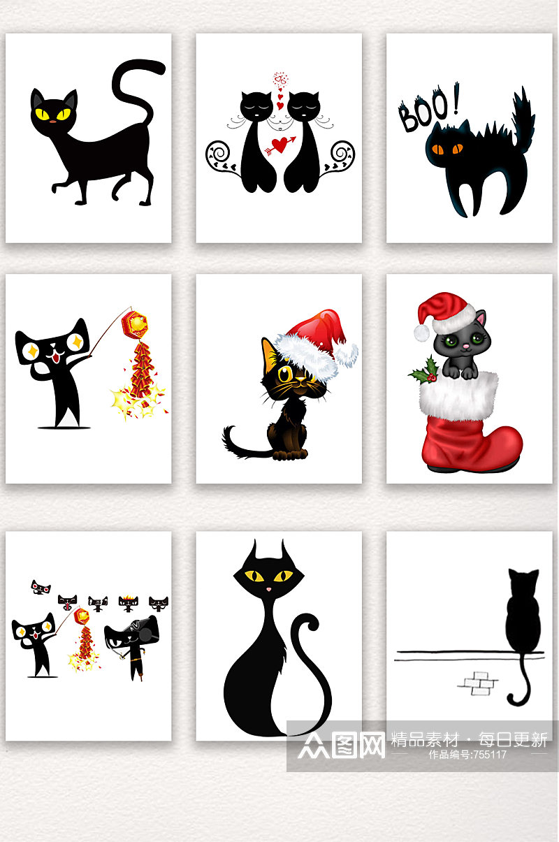 图案装饰黑猫元素素材
