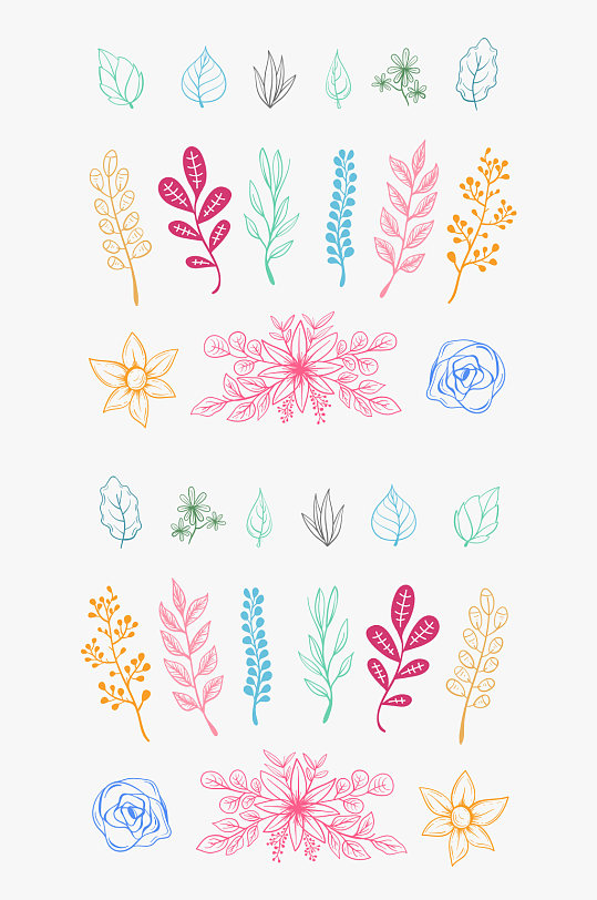 小清新简约线条水彩花卉装饰元素