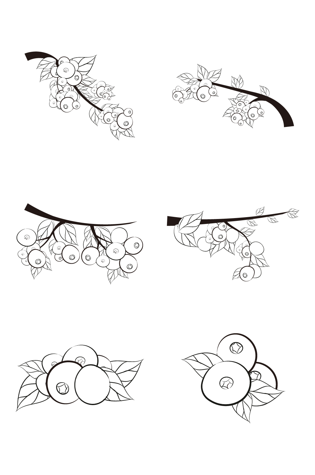 黑色线稿手绘蓝莓卡通插图素材