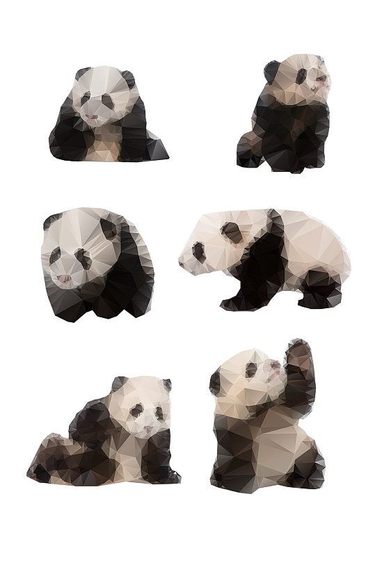低多边形立体熊猫几何