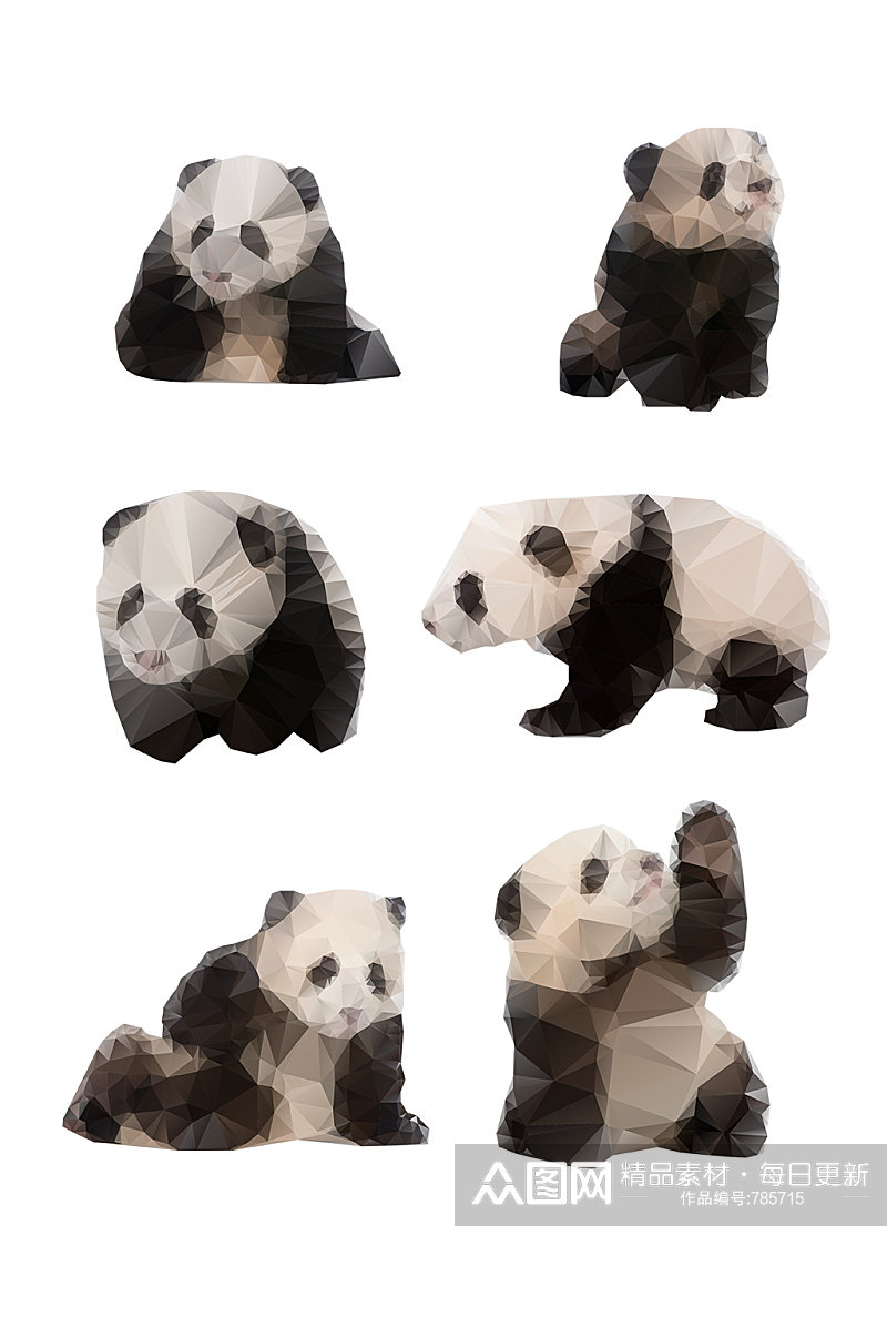 低多边形立体熊猫几何素材