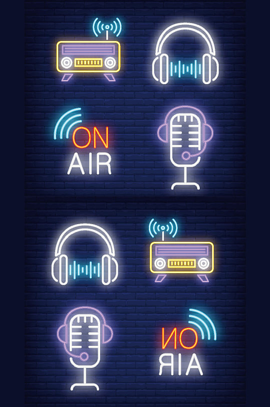 耳机收音机和麦克风霓虹灯标志